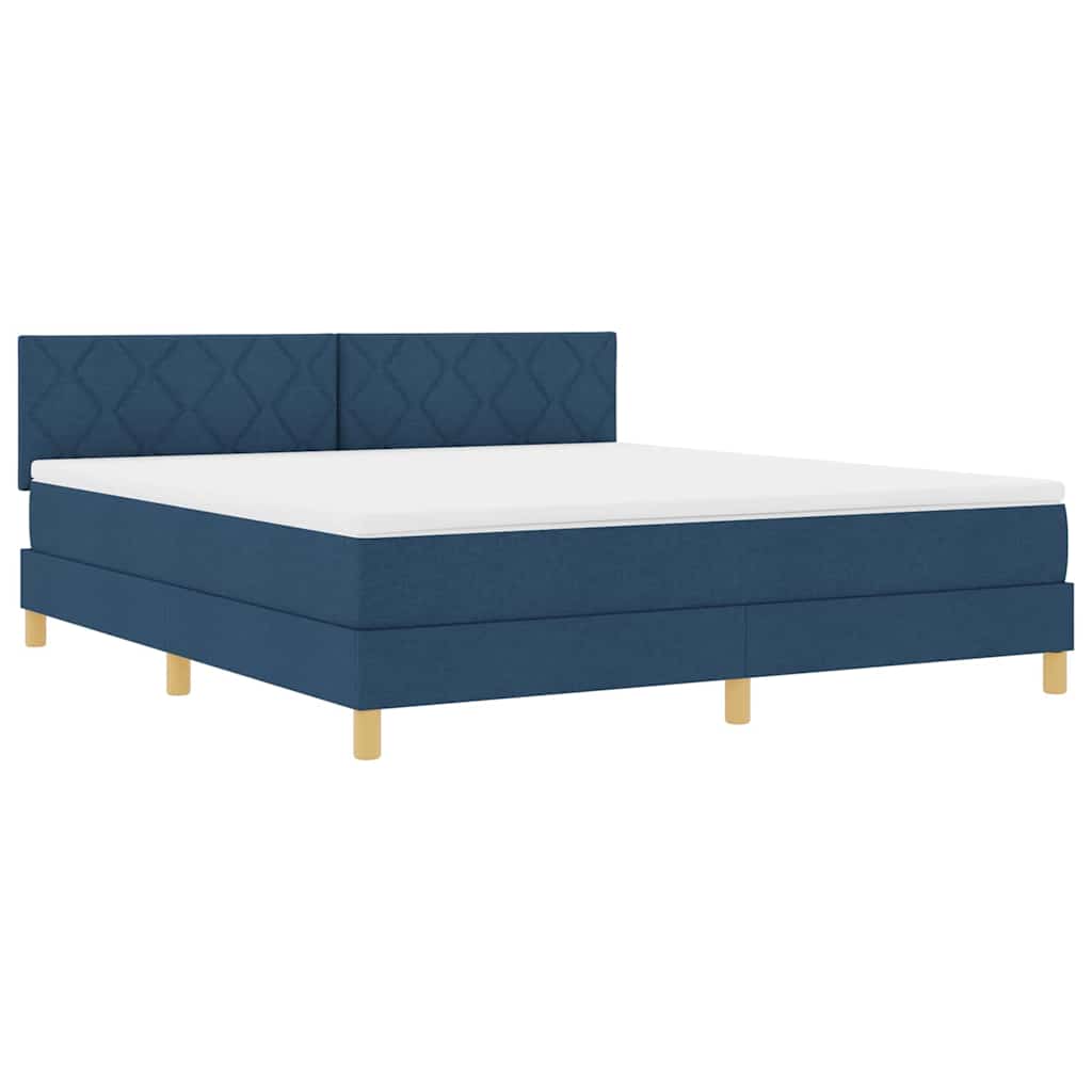 Box Spring Seng Med Madras Med Hovedgærde Blå 180 X 200 Cm Stof - Billede 2