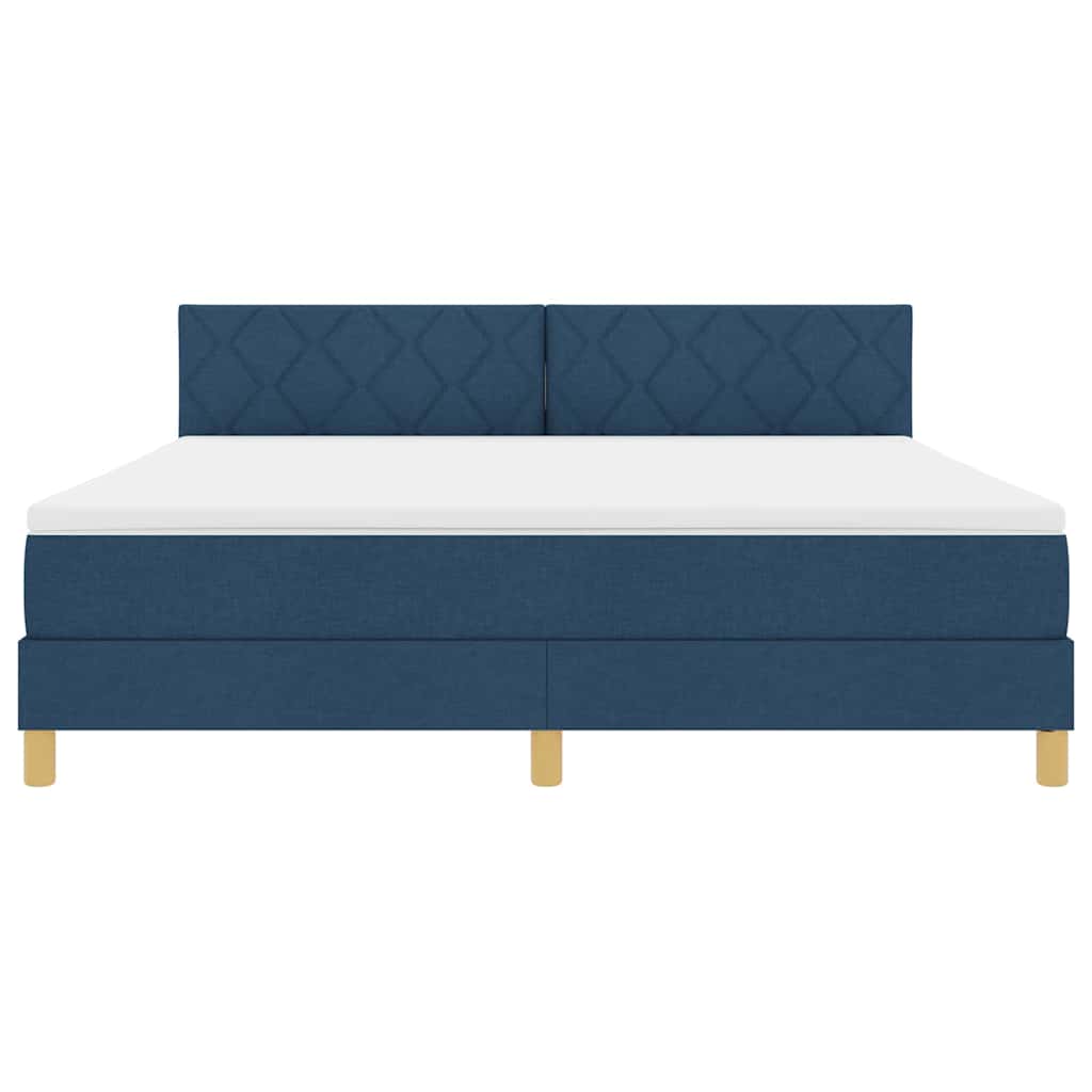 Box Spring Seng Med Madras Med Hovedgærde Blå 180 X 200 Cm Stof - Billede 8