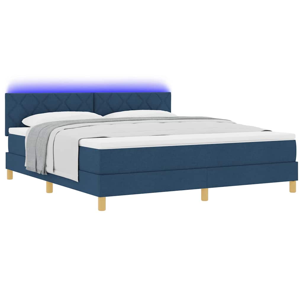 Box Spring Seng Med Madras Med Hovedgærde Blå 180 X 200 Cm Stof - Billede 3