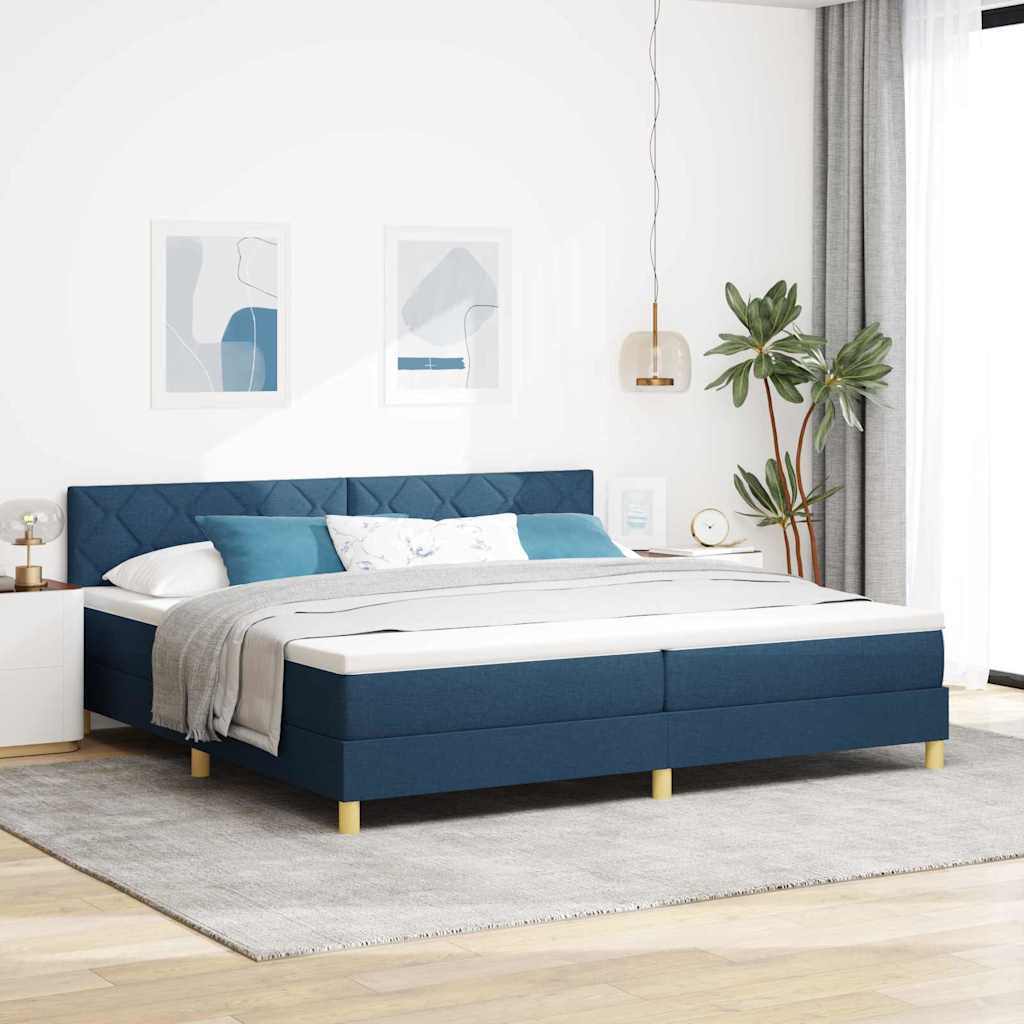 Box Spring Seng Med Madras Med Hovedgærde Blå 200 X 200 Cm Stof - Hovedbillede