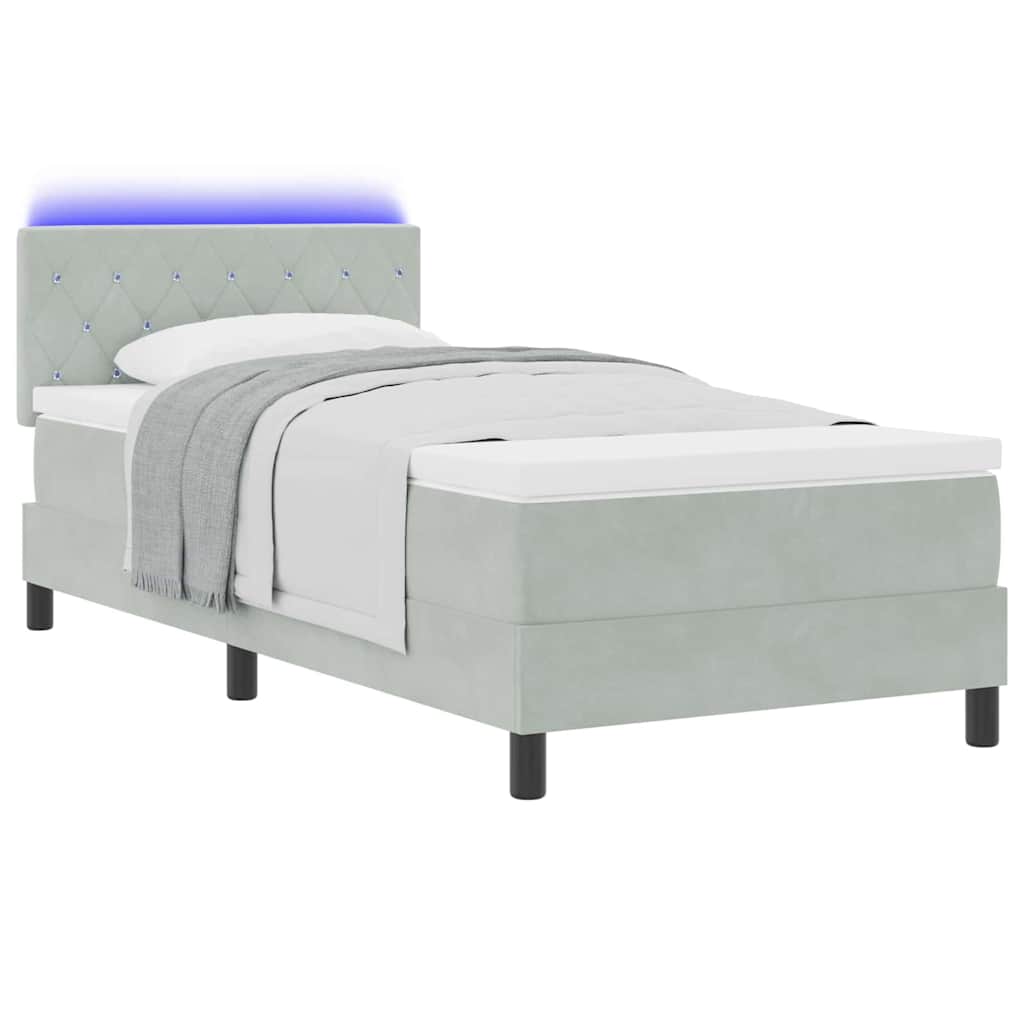 Box Spring Seng Med Madras Lysegrå 90 X 200 Cm Fløjl - Billede 3