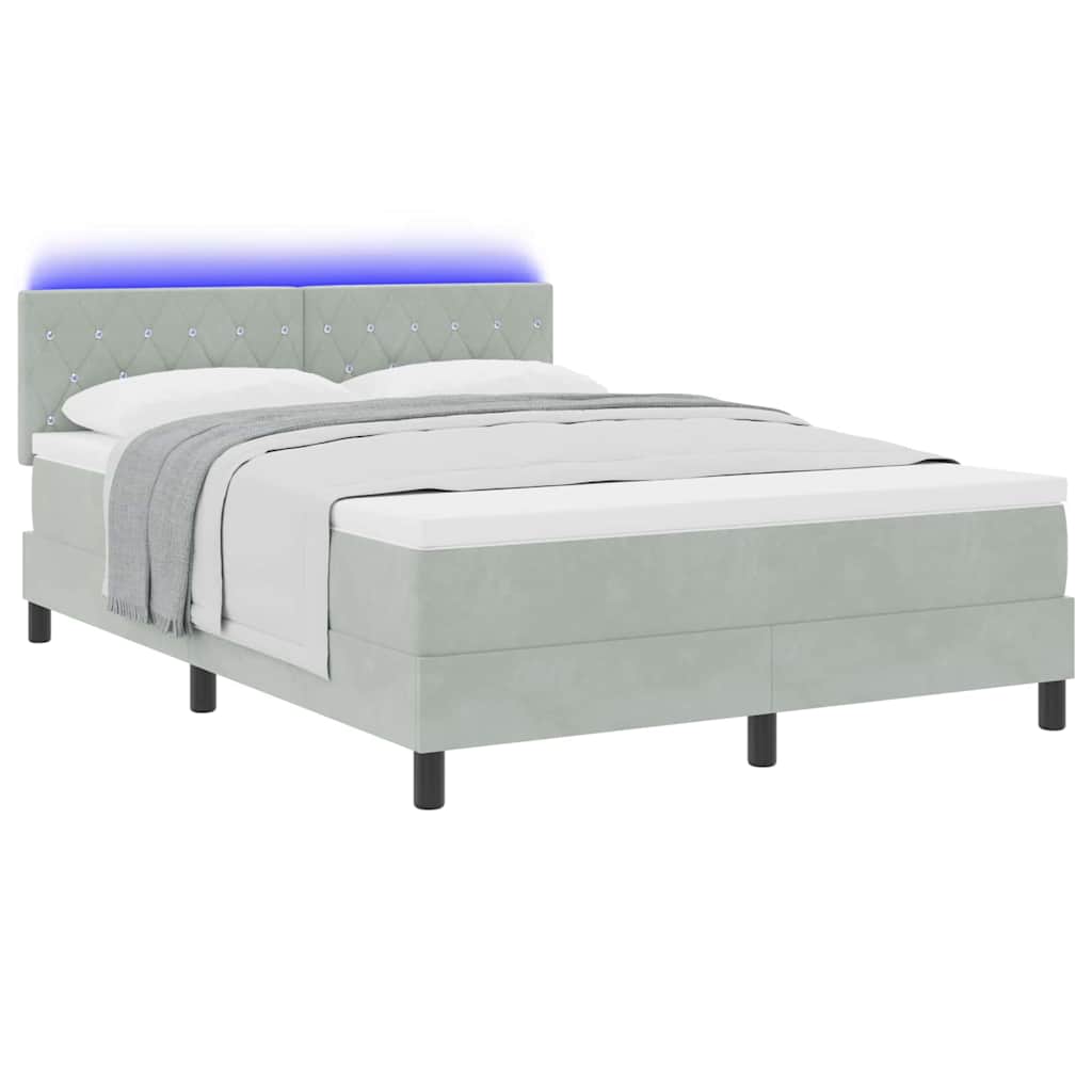 Box Spring Seng Med Madras Lysegrå 160 X 200 Cm Fløjl - Billede 3