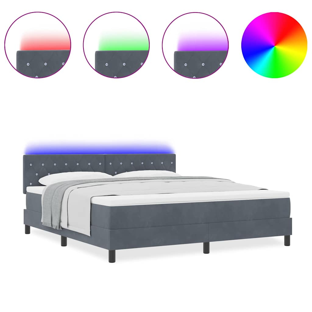 Box Spring Seng Med Madras Mørkegrå 180 X 200 Cm Fløjl - Billede 4