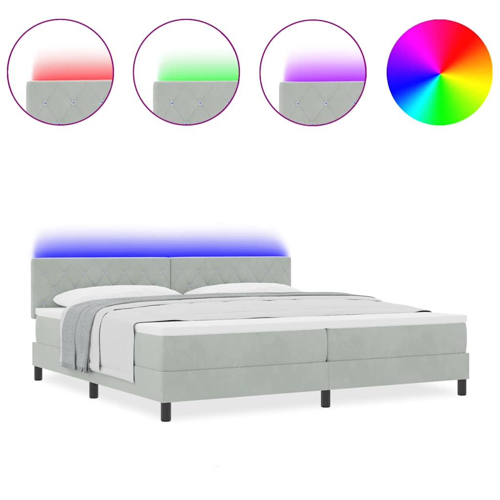 Box Spring Seng Med Madras Lysegrå 200 X 200 Cm Fløjl - Billede 4