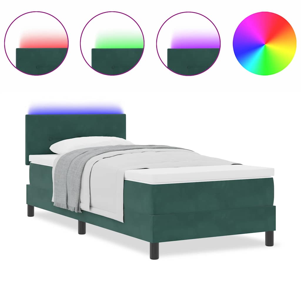 Box Spring Seng Med Madras Mørkegrøn 80 X 200 Cm Fløjl - Billede 4