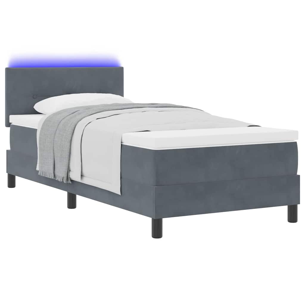 Box Spring Seng Med Madras Mørkegrå 90 X 190 Cm Fløjl - Billede 3
