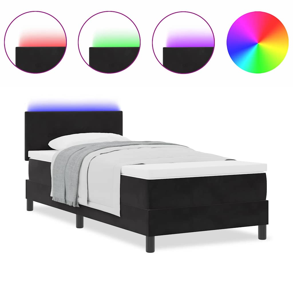 Box Spring Seng Med Madras Sort 90 X 190 Cm Fløjl - Billede 4