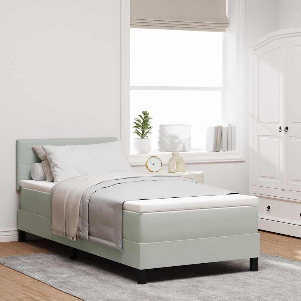 Box Spring Seng Med Madras Lysegrå 90 X 200 Cm Fløjl - Hovedbillede