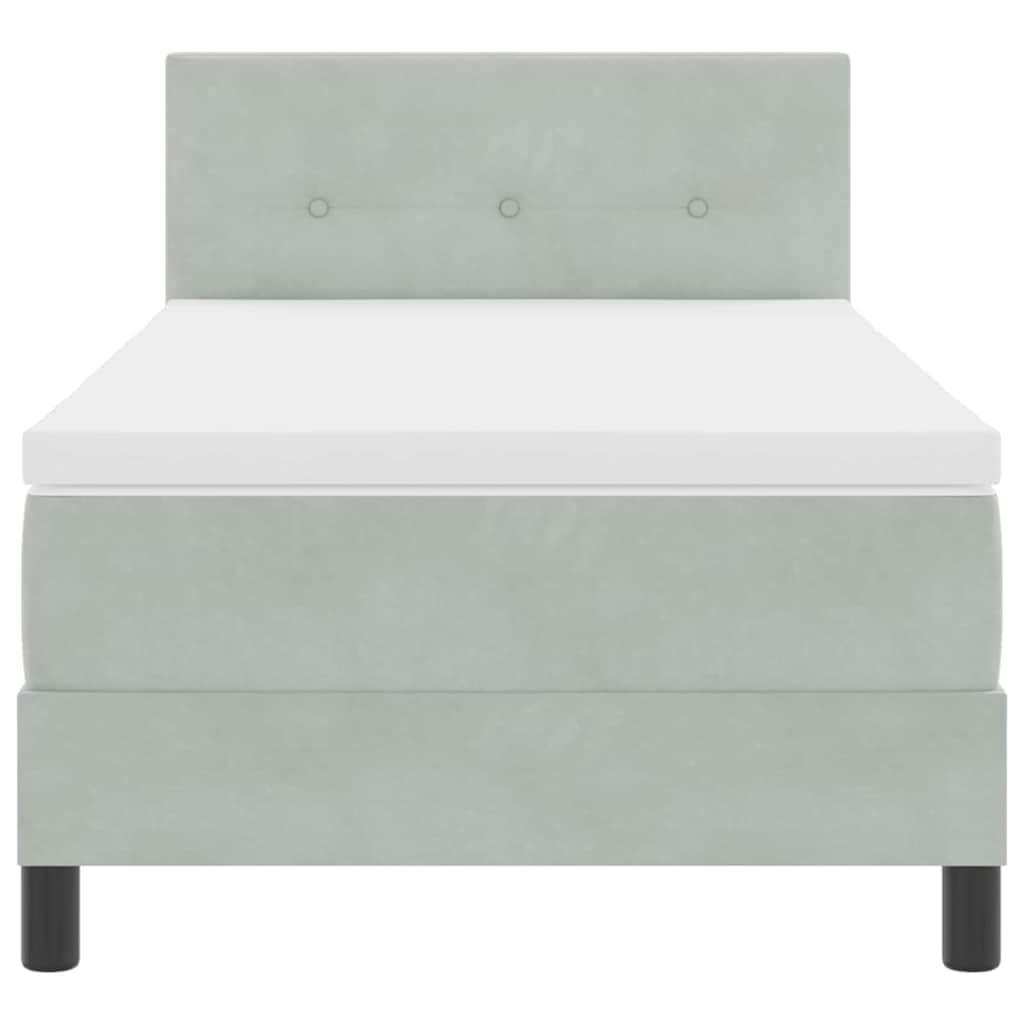Box Spring Seng Med Madras Lysegrå 90 X 200 Cm Fløjl - Billede 8