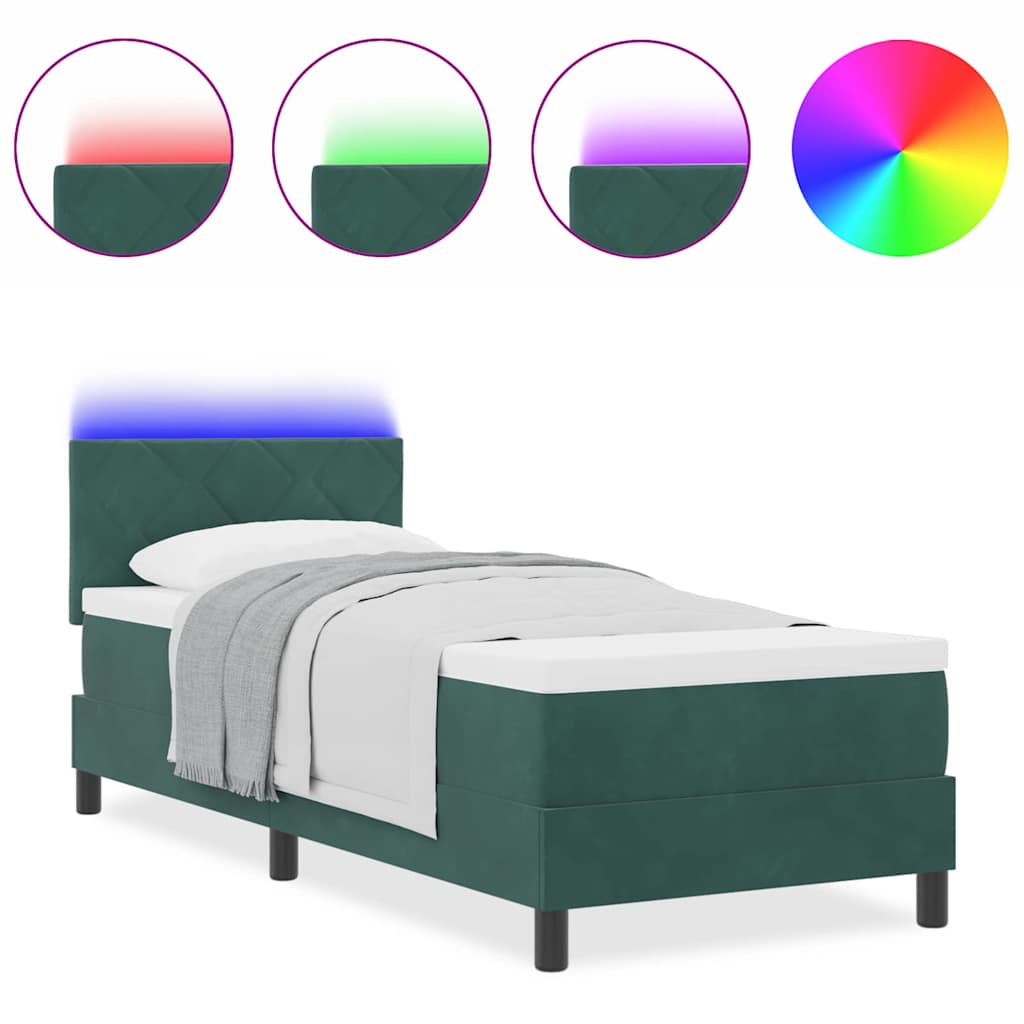 Box Spring Seng Med Madras Mørkegrøn 80 X 200 Cm Fløjl - Billede 4