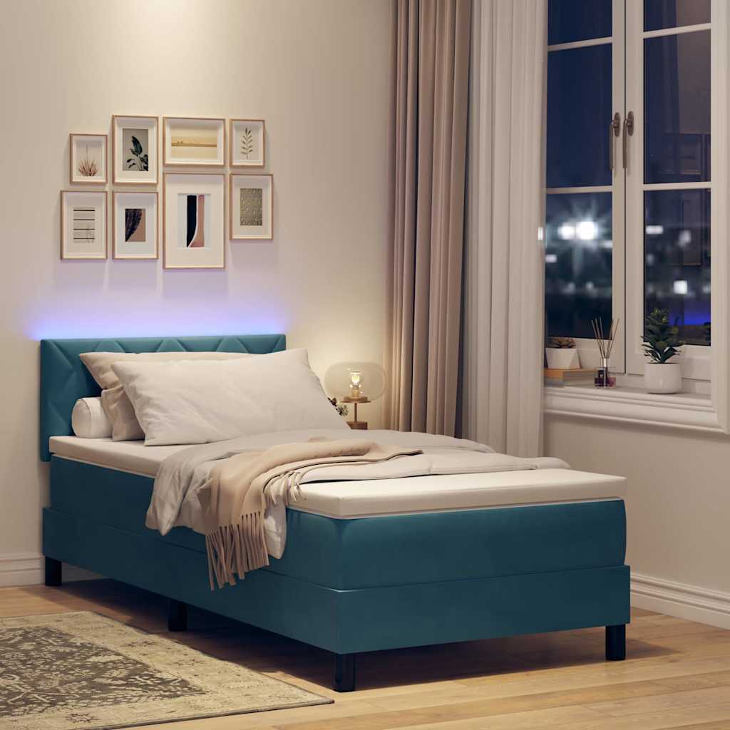 Box Spring Seng Med Hovedgærde Mørkeblå 100 X 200 Cm Fløjl - Billede 5