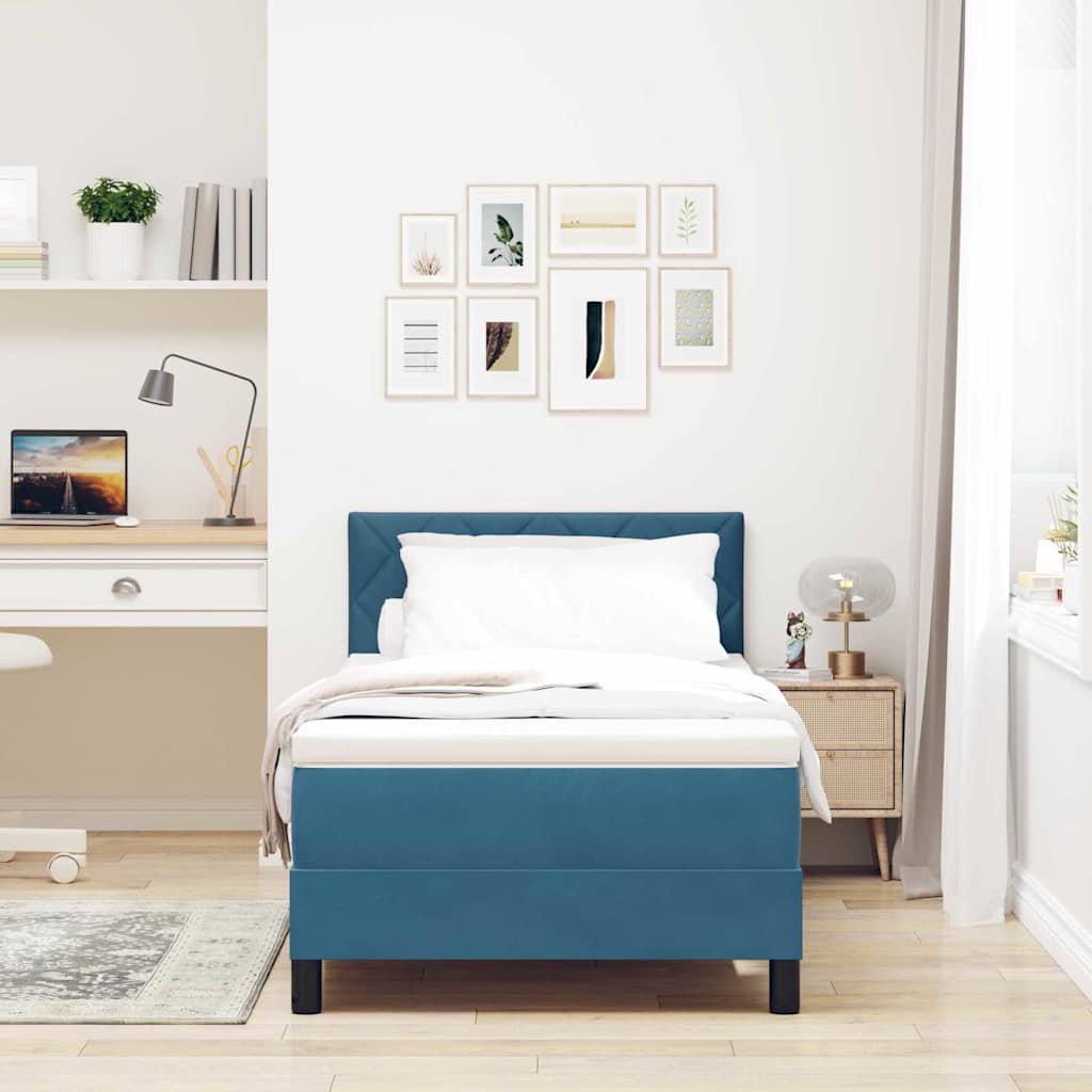 Box Spring Seng Med Hovedgærde Mørkeblå 100 X 200 Cm Fløjl - Billede 4