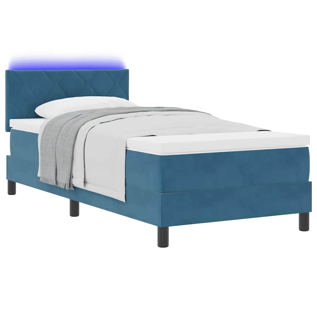 Box Spring Seng Med Hovedgærde Mørkeblå 100 X 200 Cm Fløjl - Billede 3