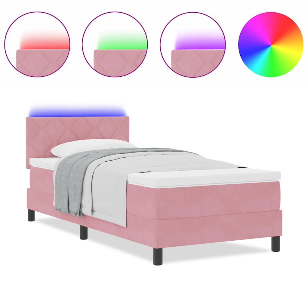 Box Spring Seng Med Madras Lyserød 100 X 200 Cm Fløjl - Billede 4