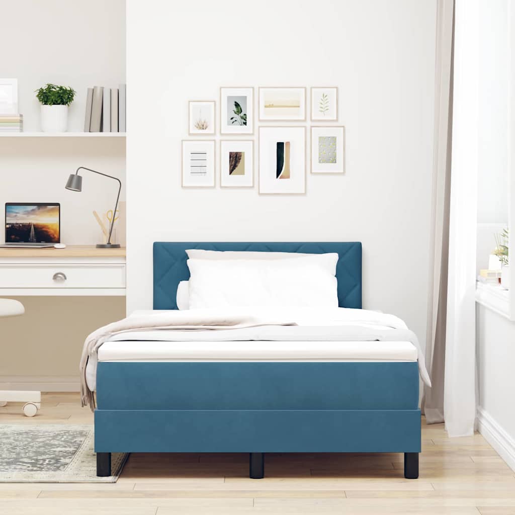 Box Spring Seng Med Hovedgærde Mørkeblå 120 X 190 Cm Fløjl - Billede 4