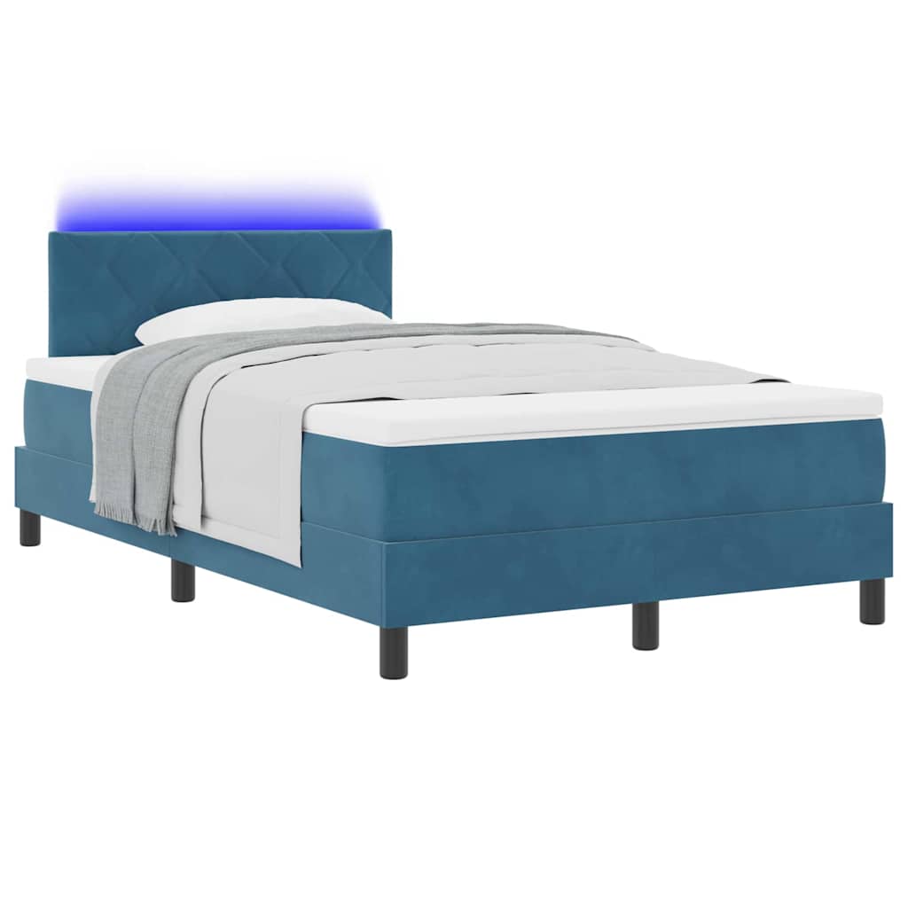 Box Spring Seng Med Hovedgærde Mørkeblå 120 X 190 Cm Fløjl - Billede 3