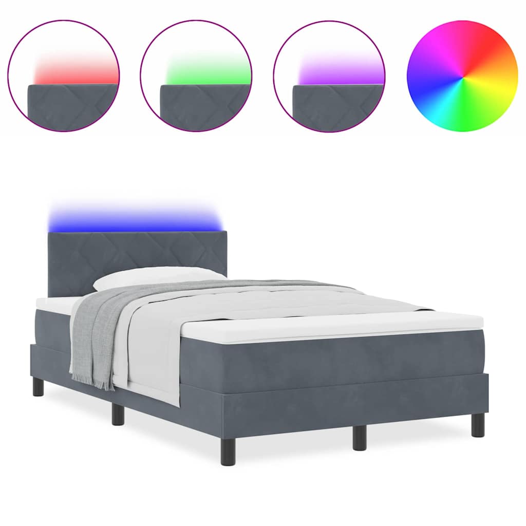 Box Spring Seng Med Hovedgærde Mørkegrå 120 X 200 Cm Fløjl - Billede 4