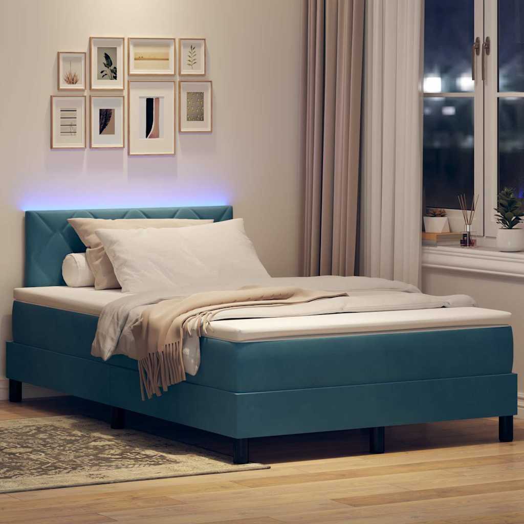 Box Spring Seng Med Hovedgærde Mørkeblå 120 X 200 Cm Fløjl - Billede 5