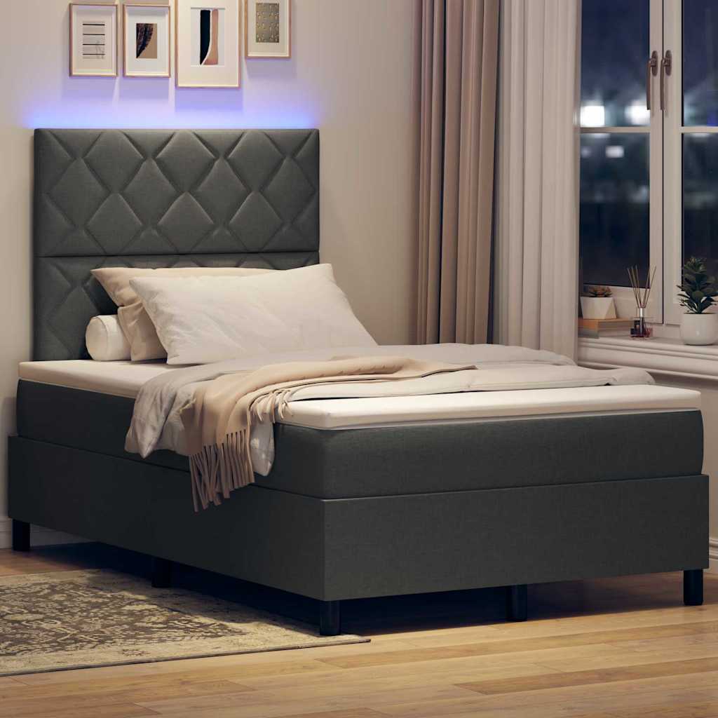 Box Spring Seng Med Madras Mørkegrå 120 X 200 Cm Stof - Billede 5