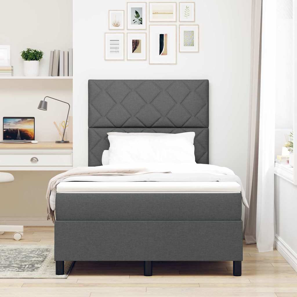 Box Spring Seng Med Madras Mørkegrå 120 X 200 Cm Stof - Billede 4