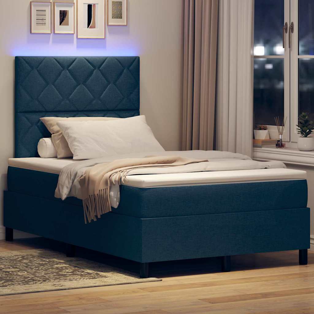Box Spring Seng Med Madras Med Hovedgærde Blå 120 X 200 Cm Stof - Billede 5
