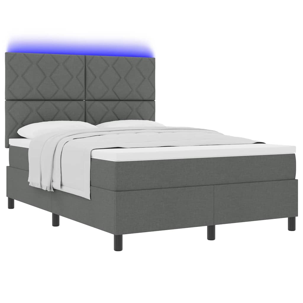 Box Spring Seng Med Madras Mørkegrå 140 X 190 Cm Stof - Billede 3