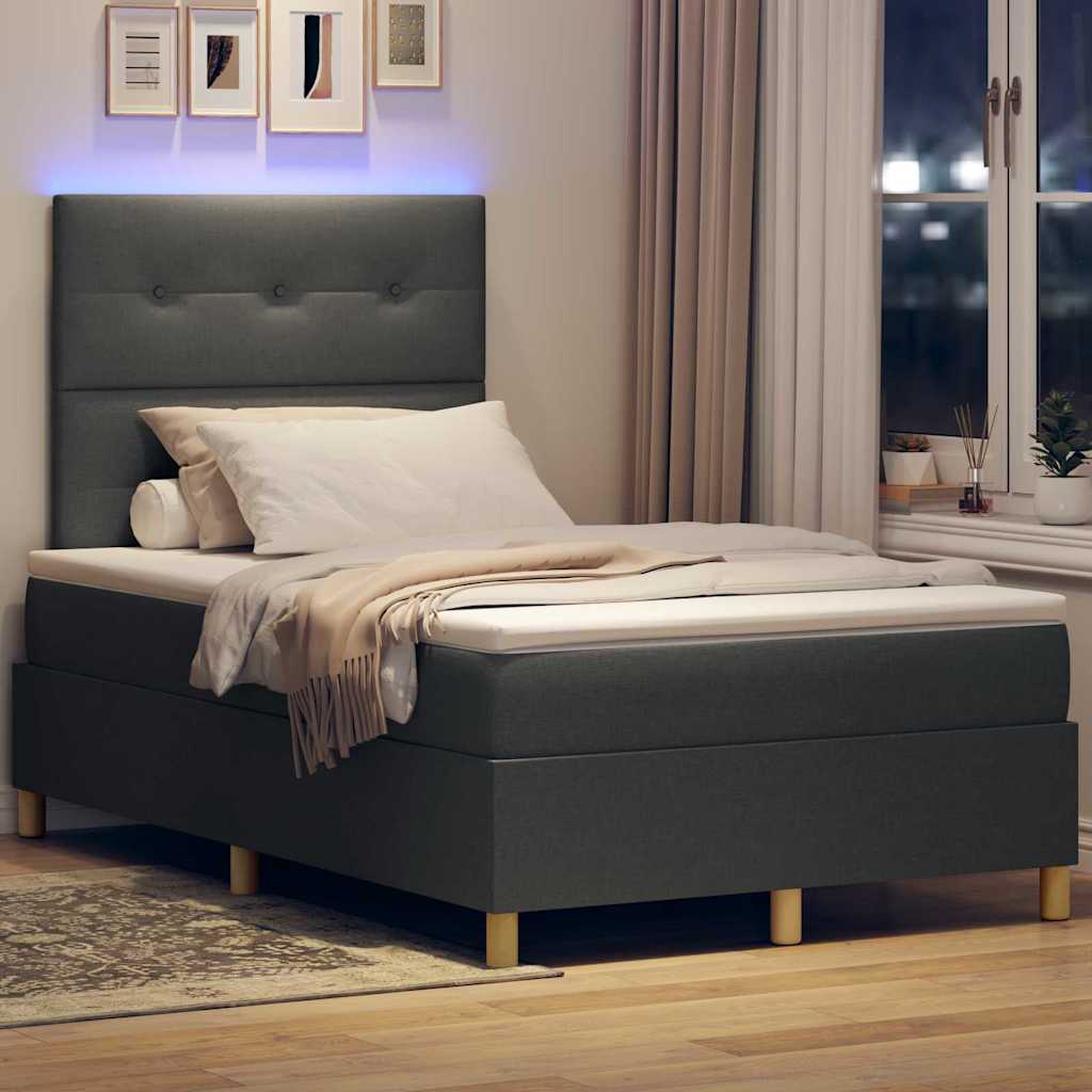 Box Spring Seng Med Madras Mørkegrå 120 X 200 Cm Stof - Billede 5