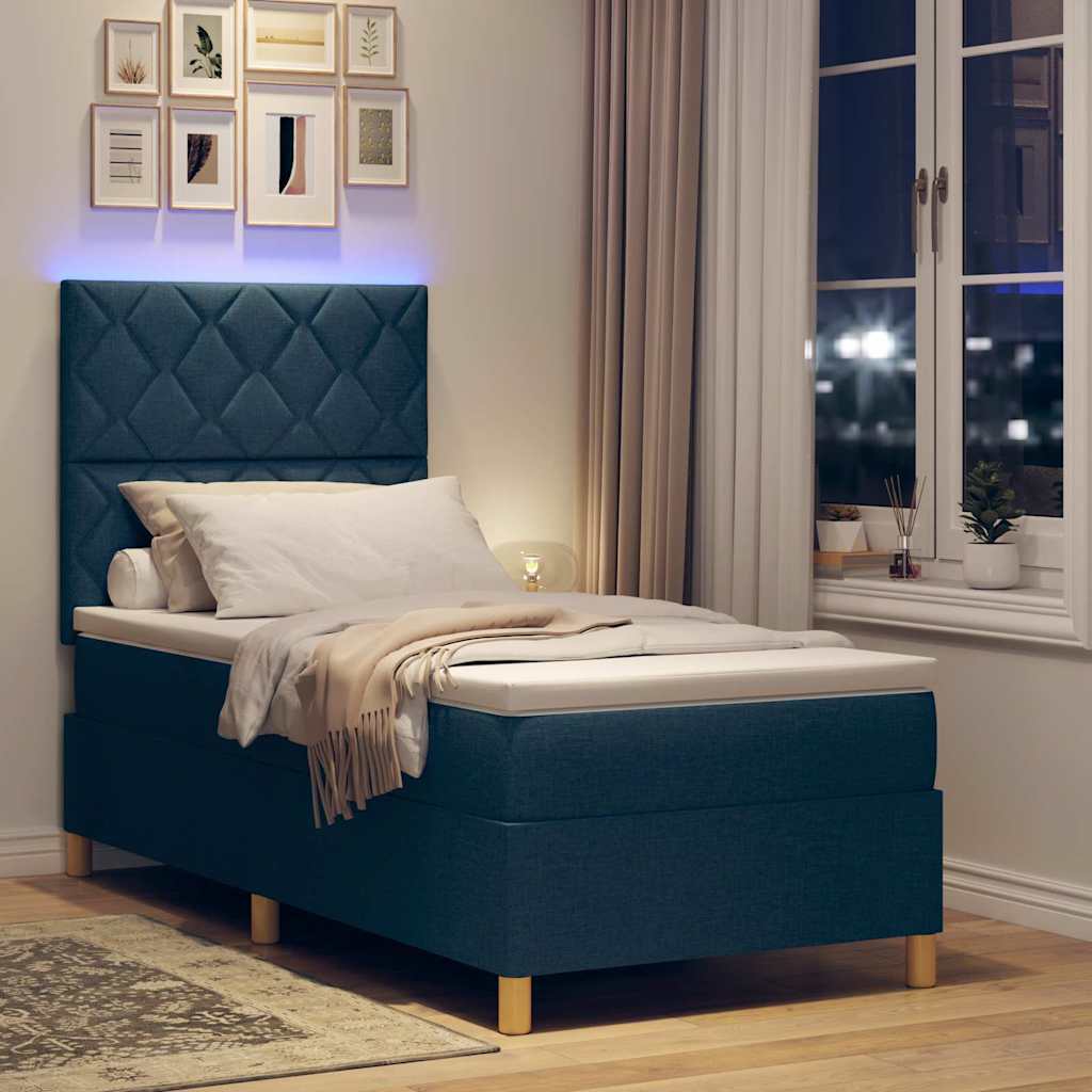 Box Spring Seng Med Madras Med Hovedgærde Blå 100 X 200 Cm Stof - Billede 6