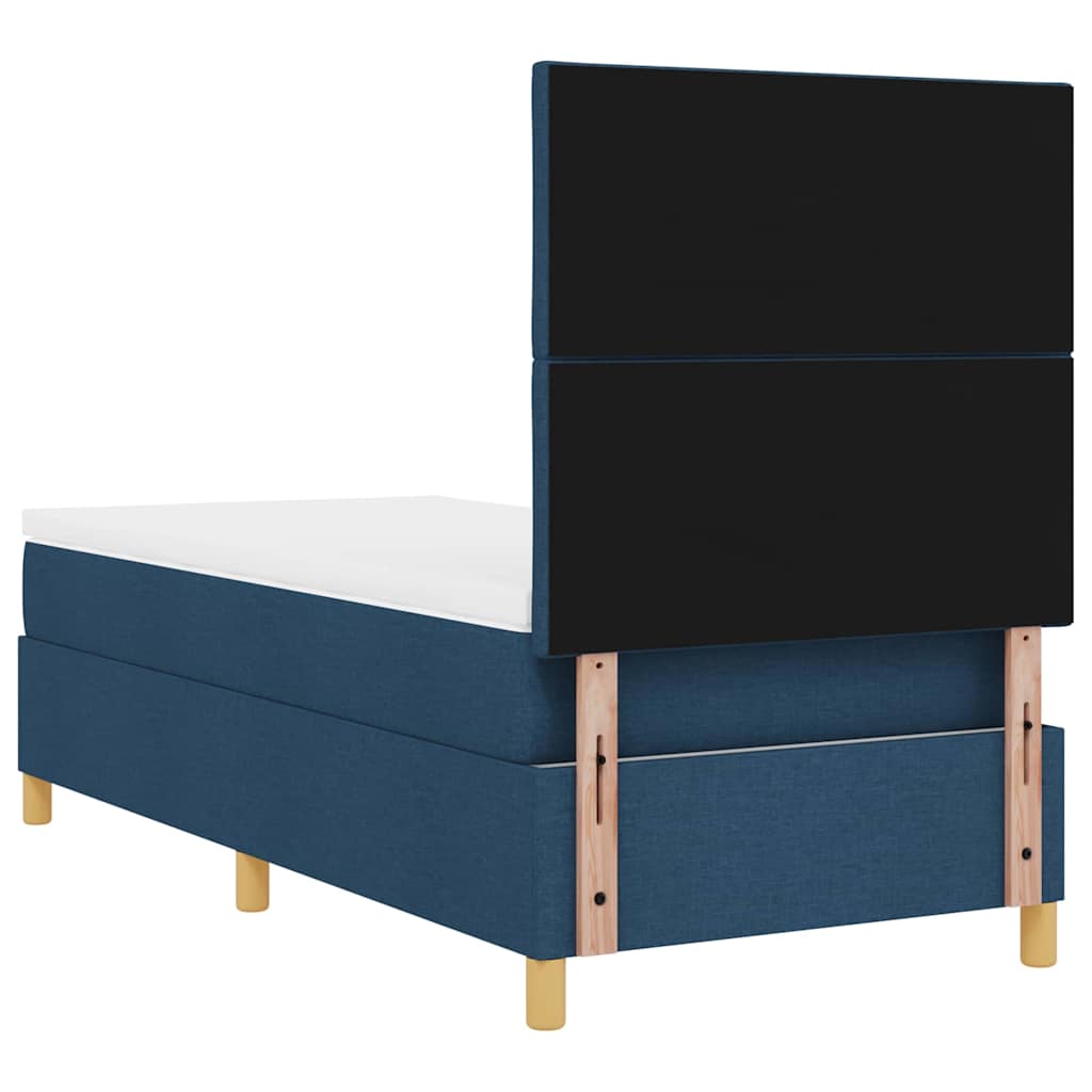 Box Spring Seng Med Madras Med Hovedgærde Blå 100 X 200 Cm Stof - Billede 11