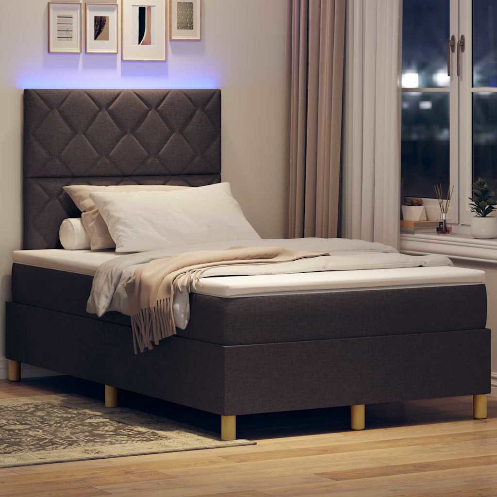 Box Spring Seng Med Madras Mørkebrun 120 X 190 Cm Stof - Billede 5