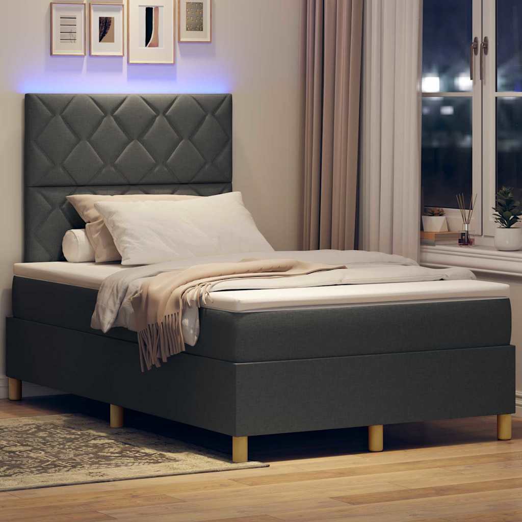 Box Spring Seng Med Madras Mørkegrå 120 X 200 Cm Stof - Billede 5