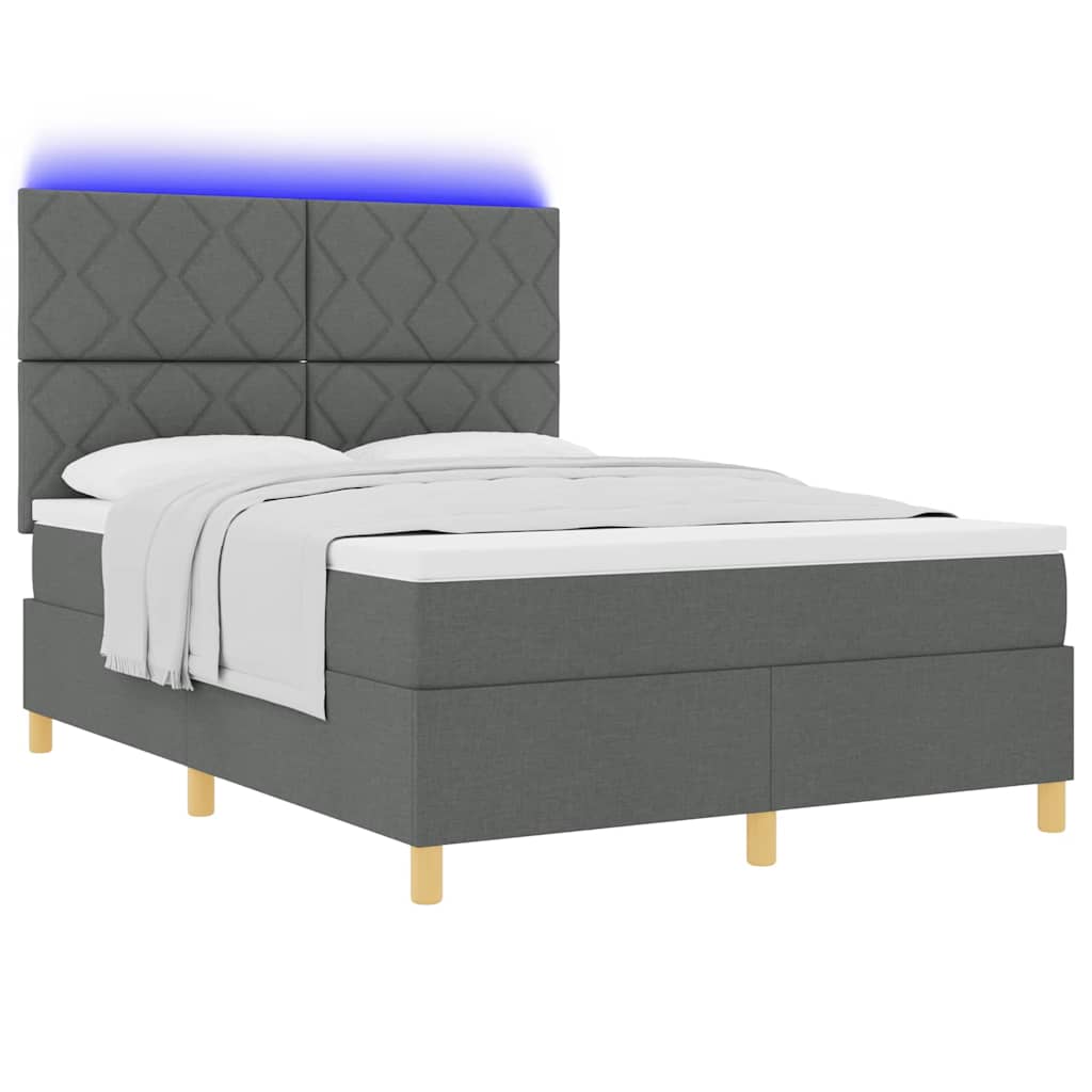 Box Spring Seng Med Madras Mørkegrå 140 X 190 Cm Stof - Billede 3