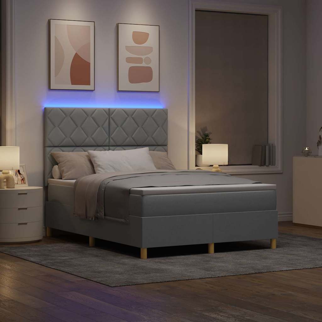 Box Spring Seng Med Madras Lysegrå 140 X 200 Cm Stof - Billede 5
