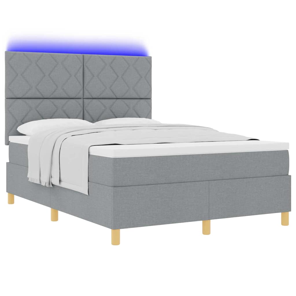 Box Spring Seng Med Madras Lysegrå 140 X 200 Cm Stof - Billede 3