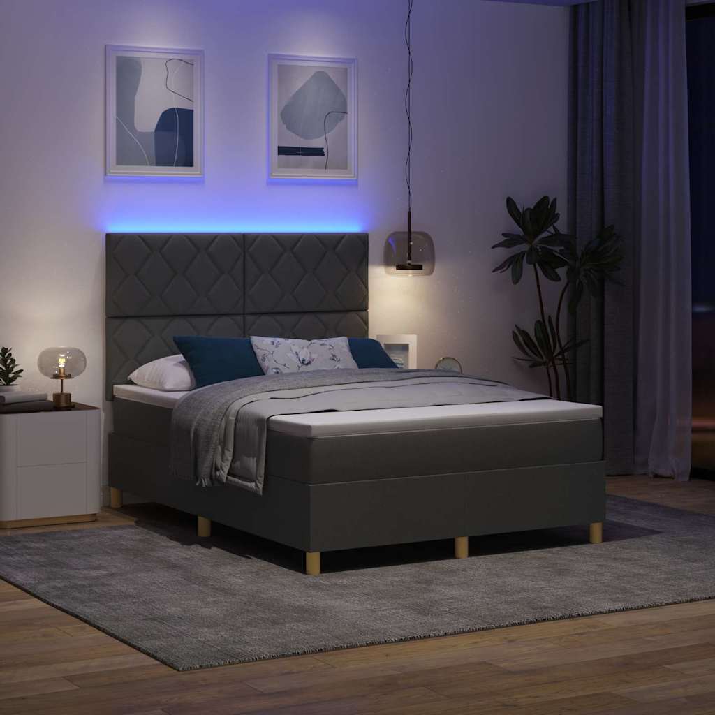 Box Spring Seng Med Madras Mørkegrå 160 X 200 Cm Stof - Billede 6