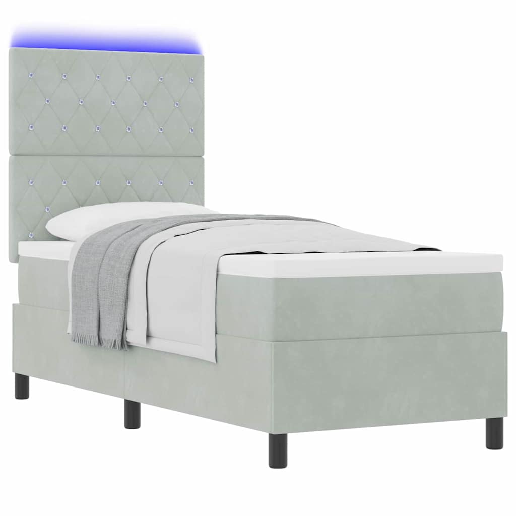 Box Spring Seng Med Madras Lysegrå 80 X 200 Cm Fløjl - Billede 3
