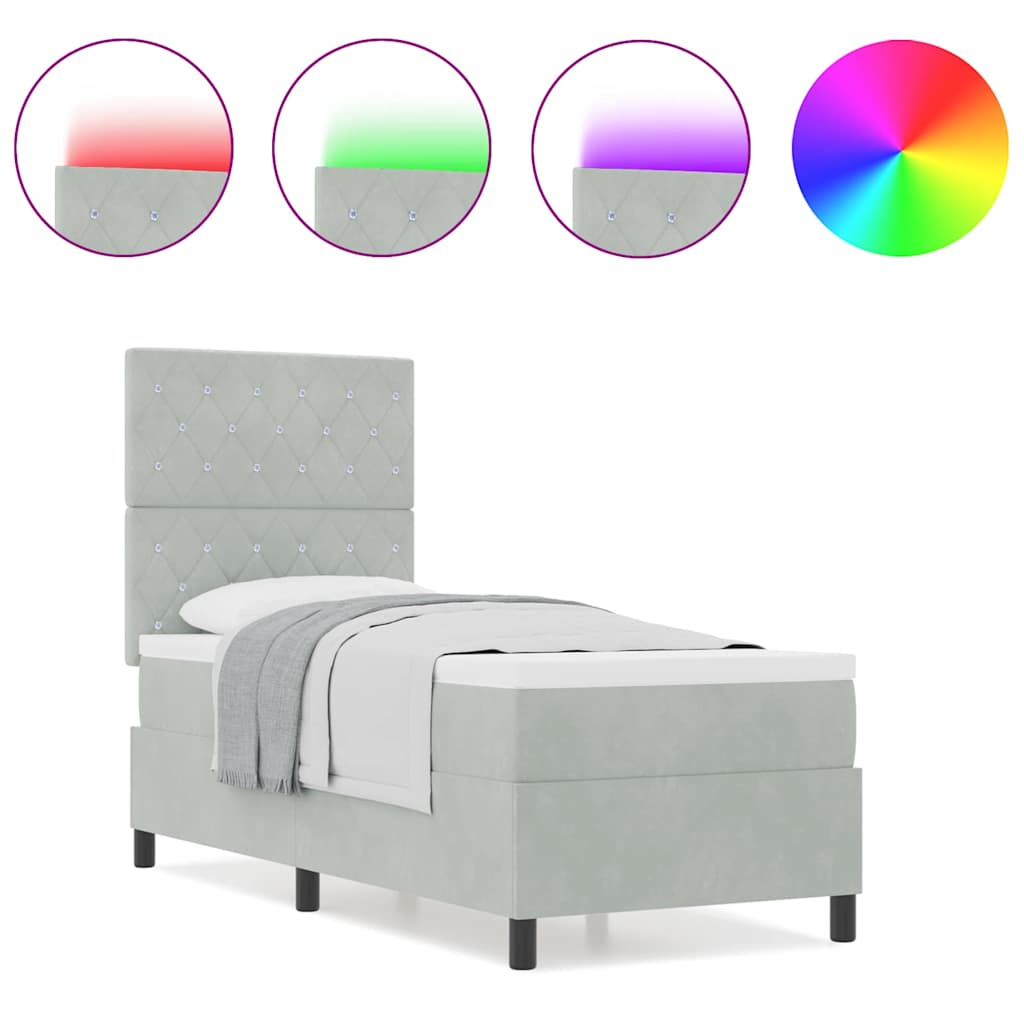 Box Spring Seng Med Madras Lysegrå 80 X 200 Cm Fløjl - Billede 4
