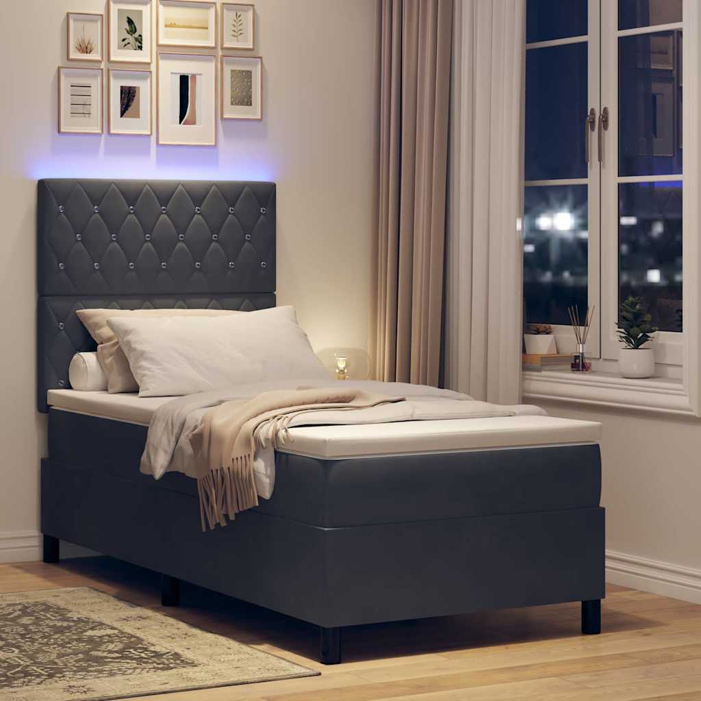 Box Spring Seng Med Madras Mørkegrå 90 X 200 Cm Fløjl - Billede 6