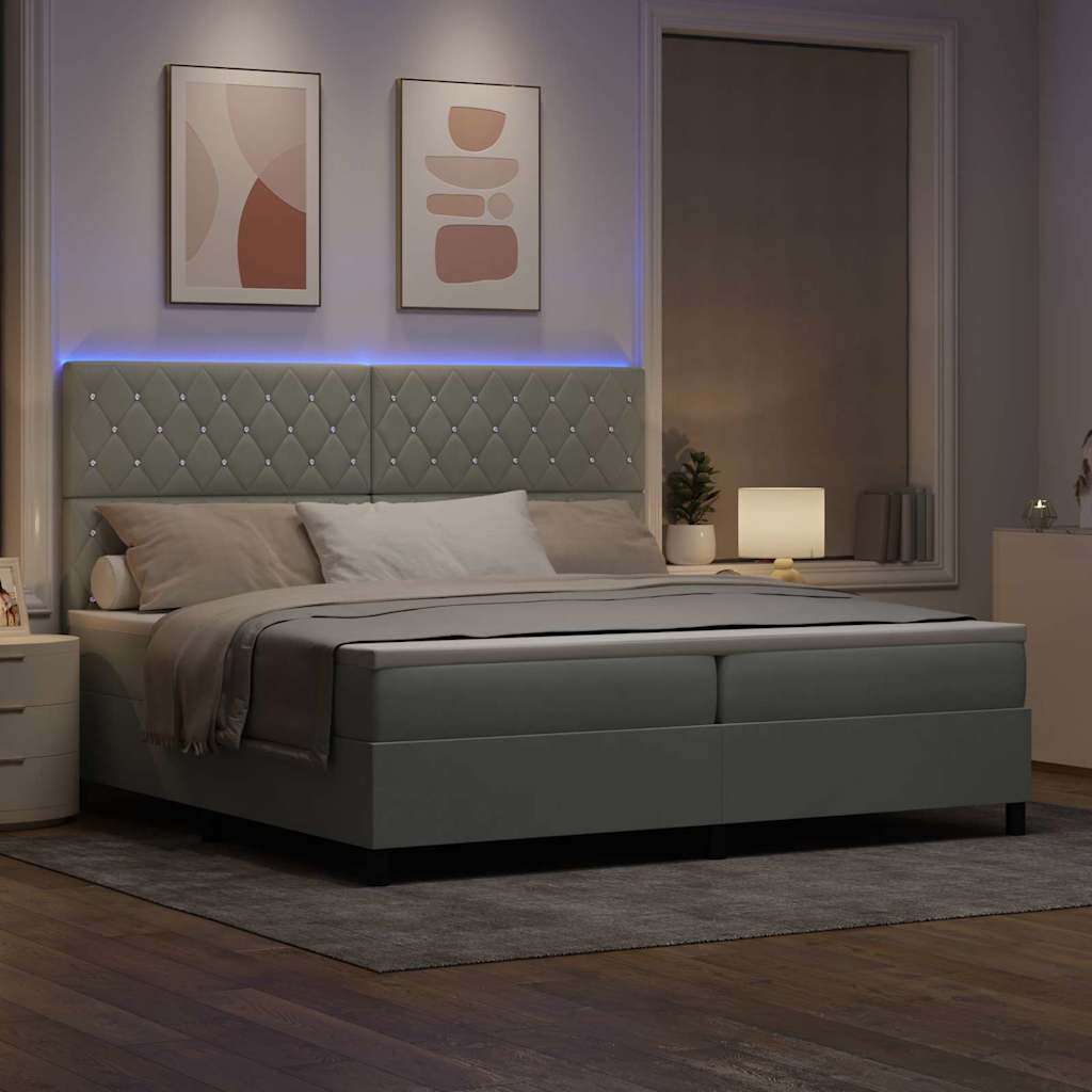 Box Spring Seng Med Madras Lysegrå 200 X 200 Cm Fløjl - Billede 6