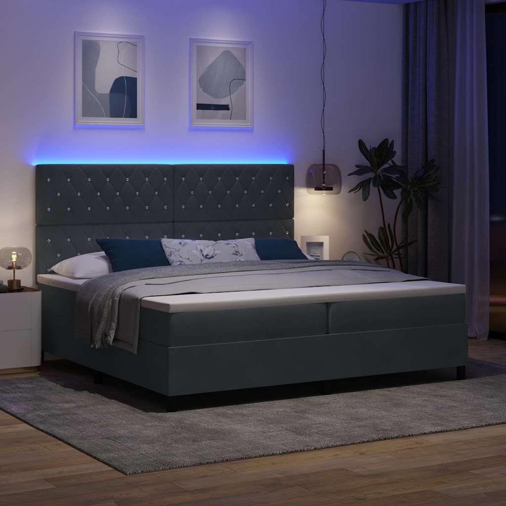 Box Spring Seng Med Madras Mørkegrå 200 X 200 Cm Fløjl - Billede 6