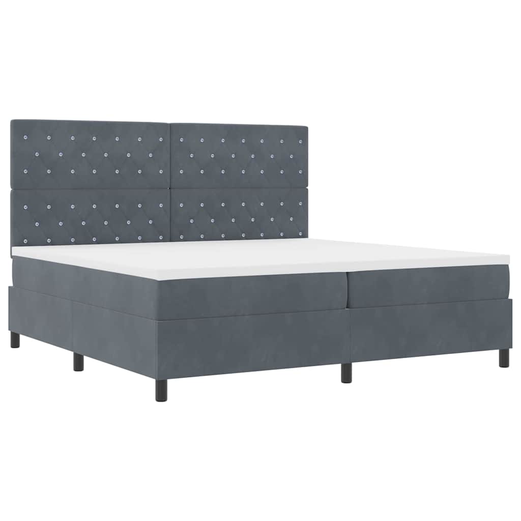 Box Spring Seng Med Madras Mørkegrå 200 X 200 Cm Fløjl - Billede 2