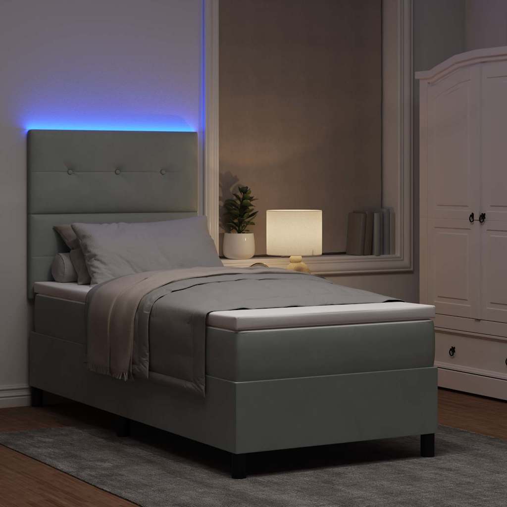 Box Spring Seng Med Madras Lysegrå 100 X 200 Cm Fløjl - Billede 6