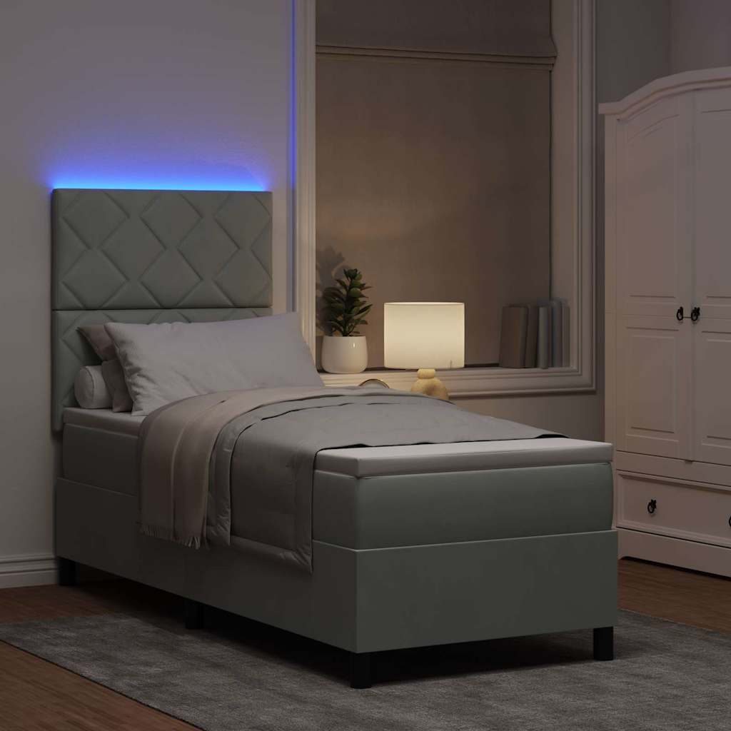 Box Spring Seng Med Madras Lysegrå 80 X 200 Cm Fløjl - Billede 6