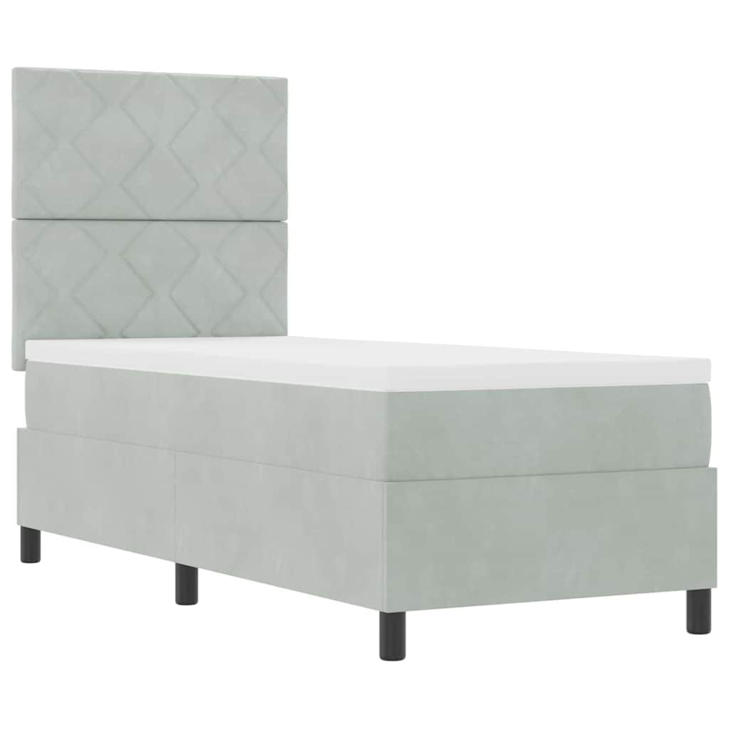 Box Spring Seng Med Madras Lysegrå 80 X 200 Cm Fløjl - Billede 2