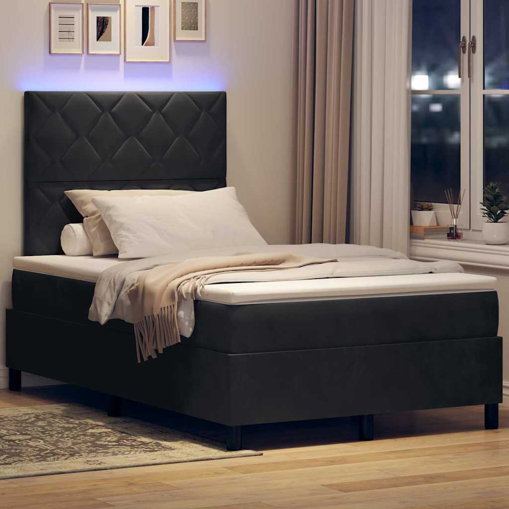 Box Spring Seng Med Madras Sort 120 X 190 Cm Fløjl - Billede 5