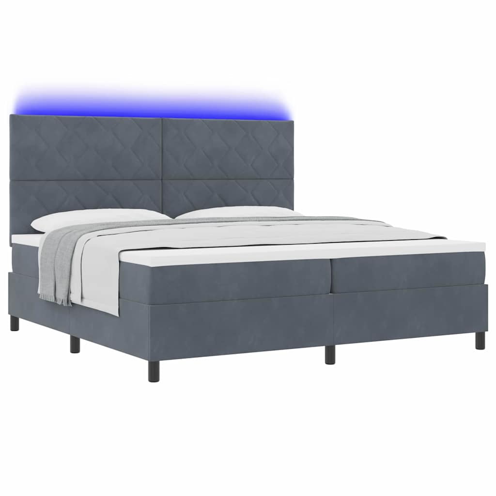 Box Spring Seng Med Madras Mørkegrå 200 X 200 Cm Fløjl - Billede 3