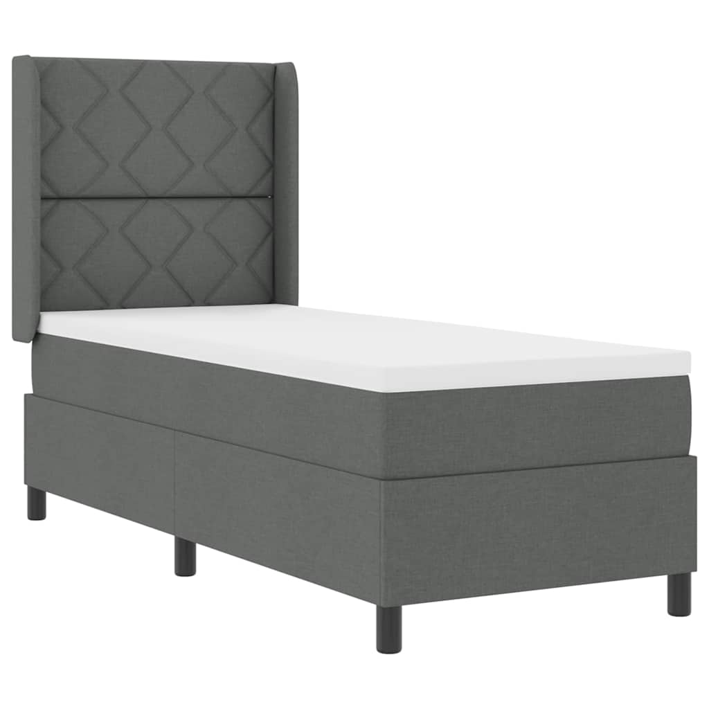 Box Spring Seng Med Madras Mørkegrå 90 X 190 Cm Stof - Billede 2