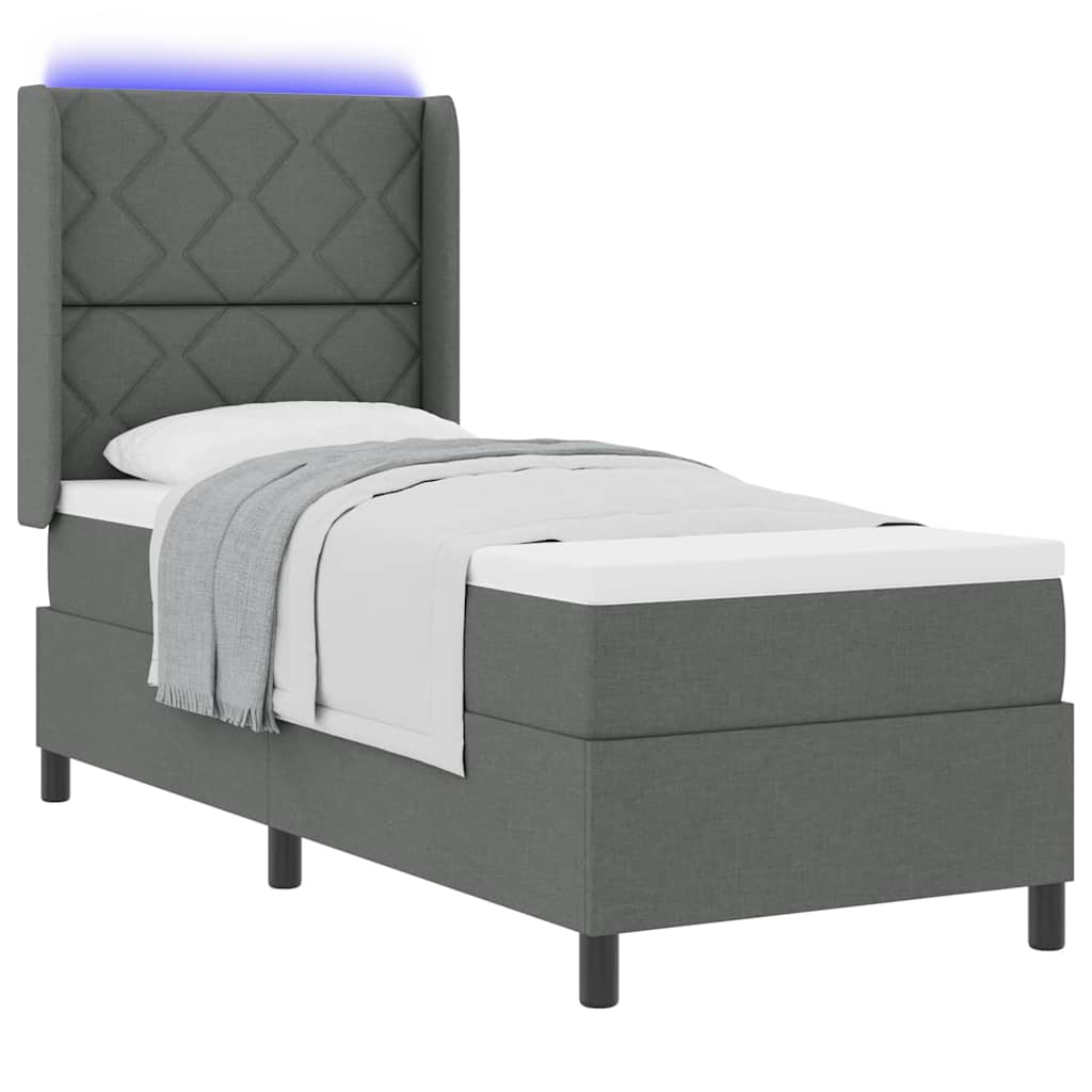 Box Spring Seng Med Madras Mørkegrå 90 X 190 Cm Stof - Billede 3