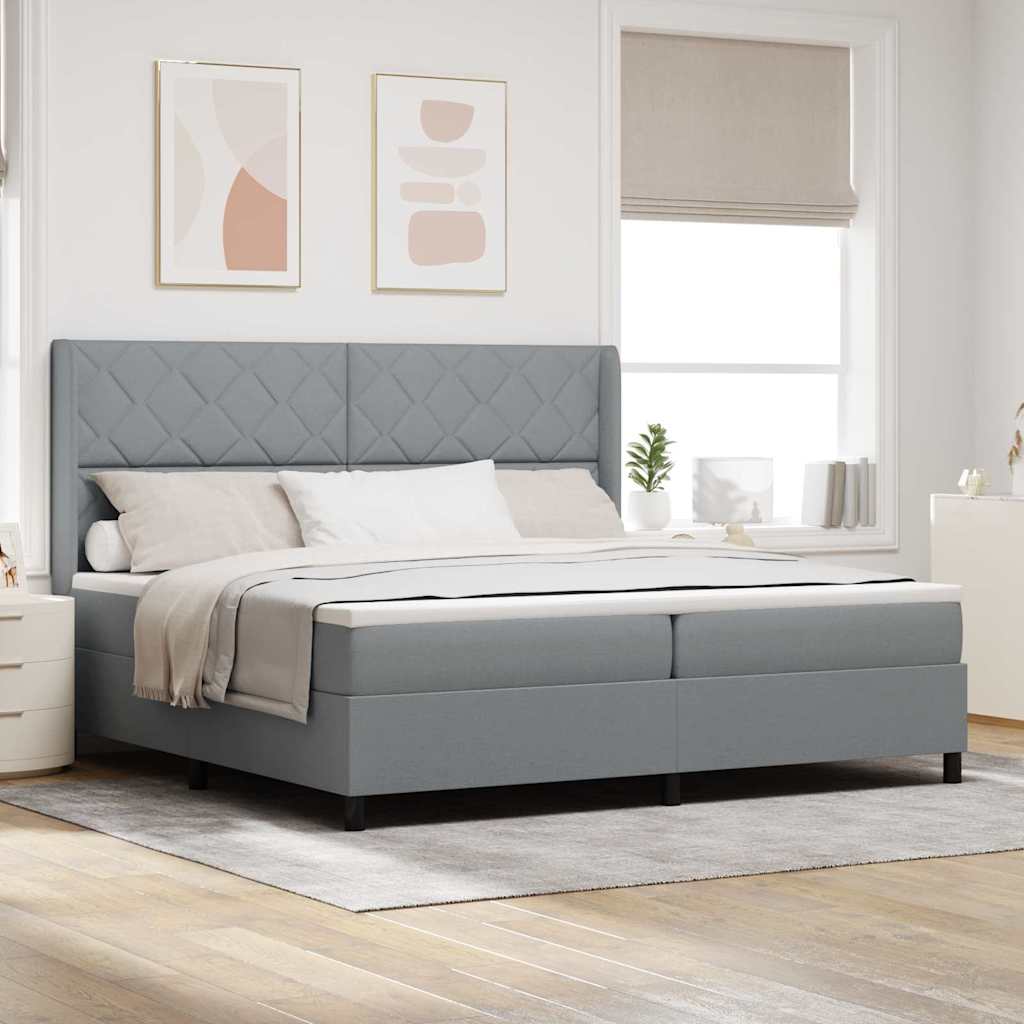 Box Spring Seng Med Madras Lysegrå 200 X 200 Cm Stof - Hovedbillede