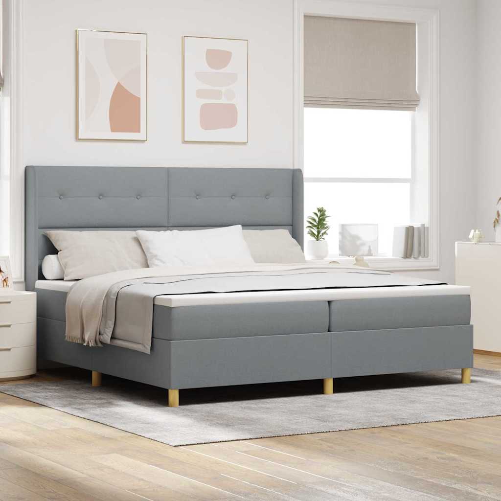 Box Spring Seng Med Madras Lysegrå 200 X 200 Cm Stof - Hovedbillede